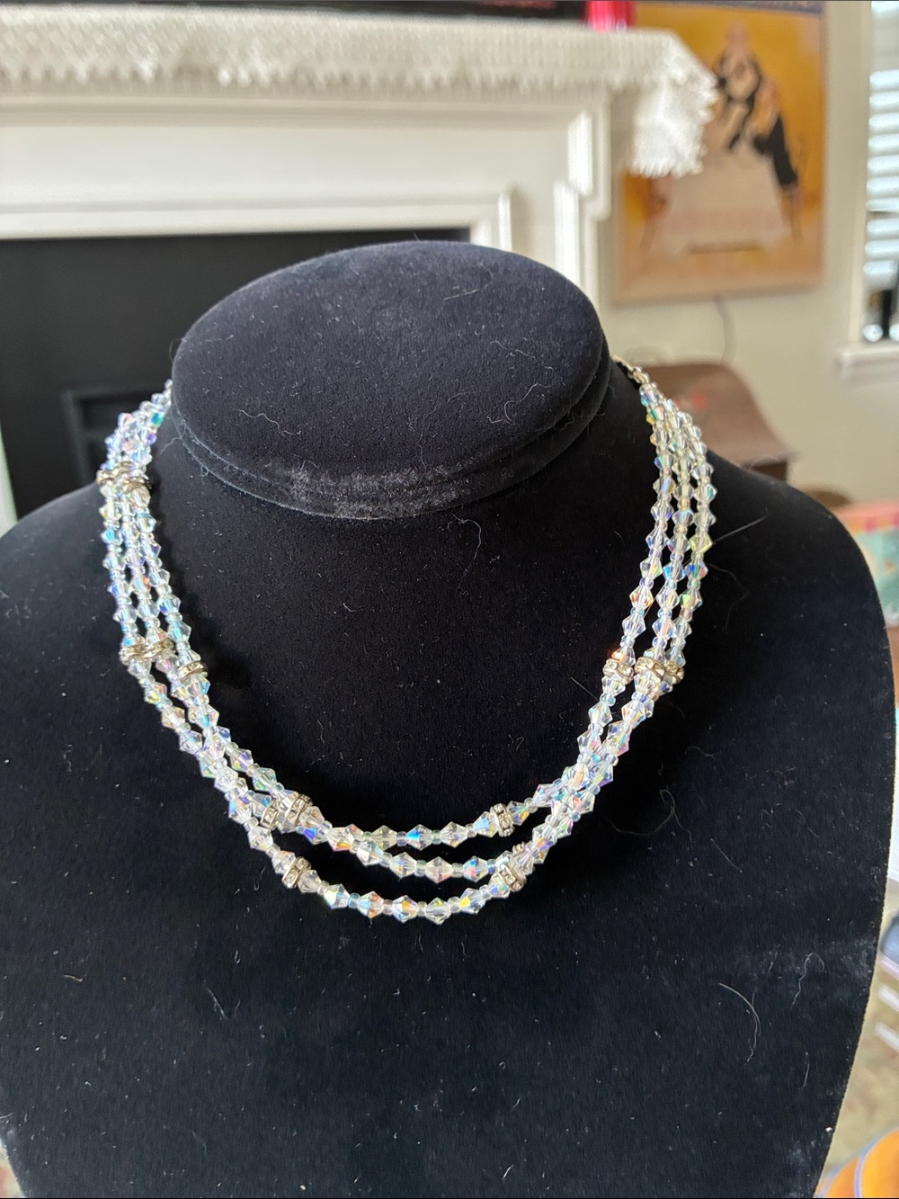 Aurora Crystal Three-Strand Necklace - Clear Iridescent